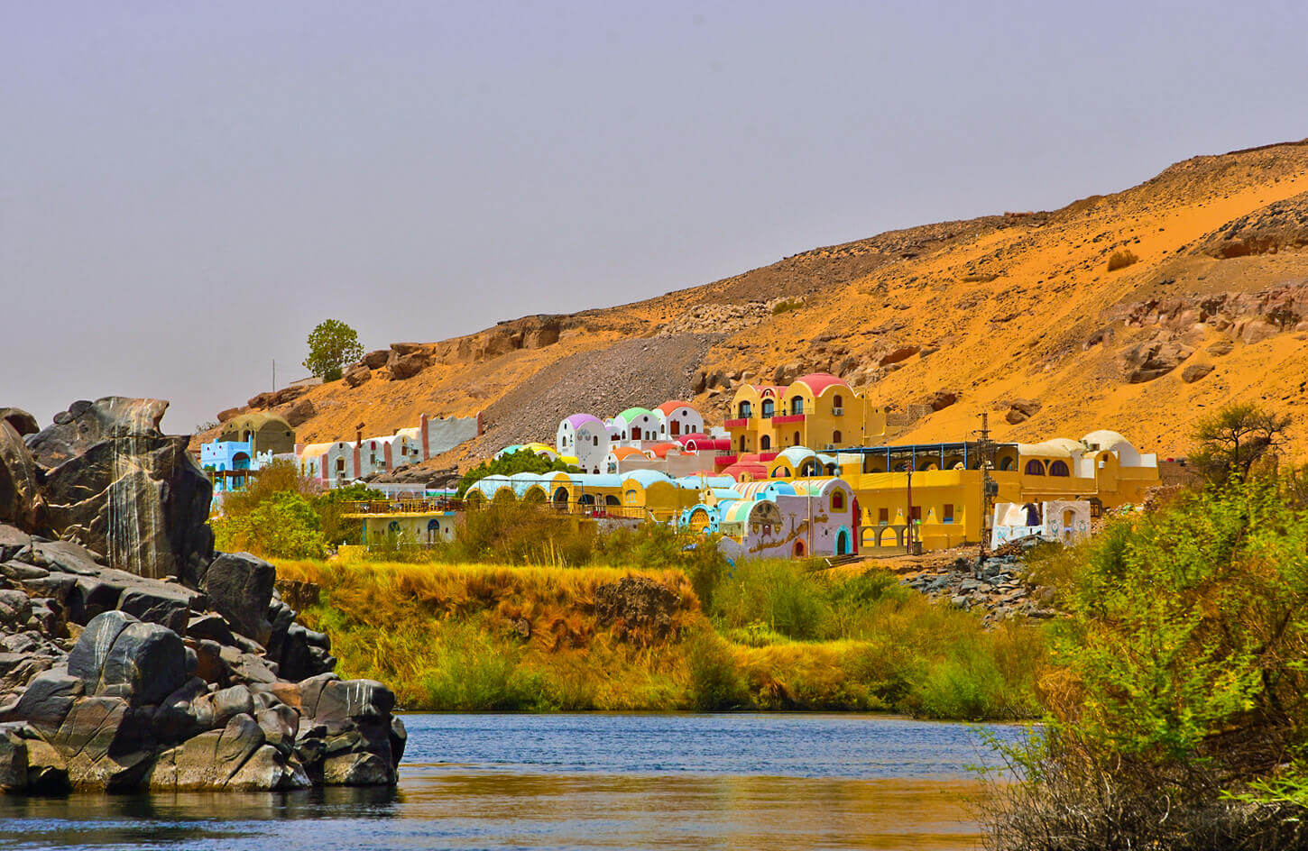 View of the Nubian village in Aswan from the Nile