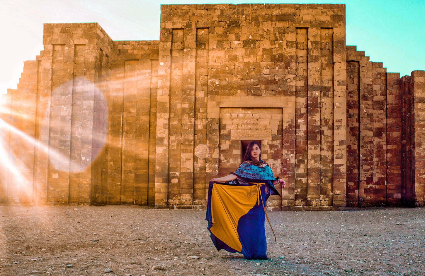 A tourist in front of saqqara cemetery in giza