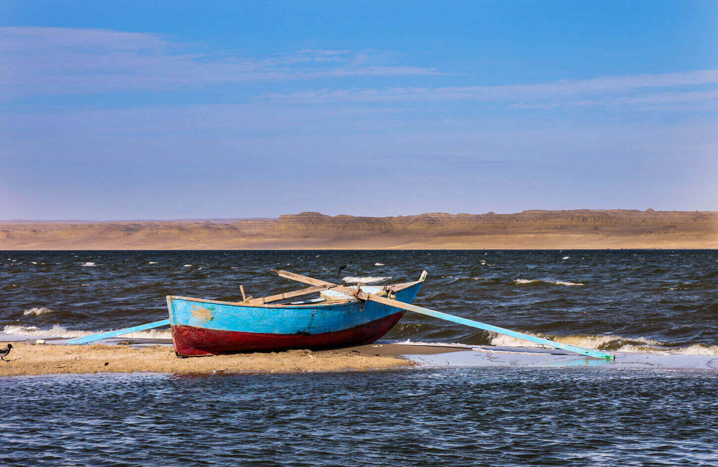 A boat on one of the shores of lake qarun in fayoum