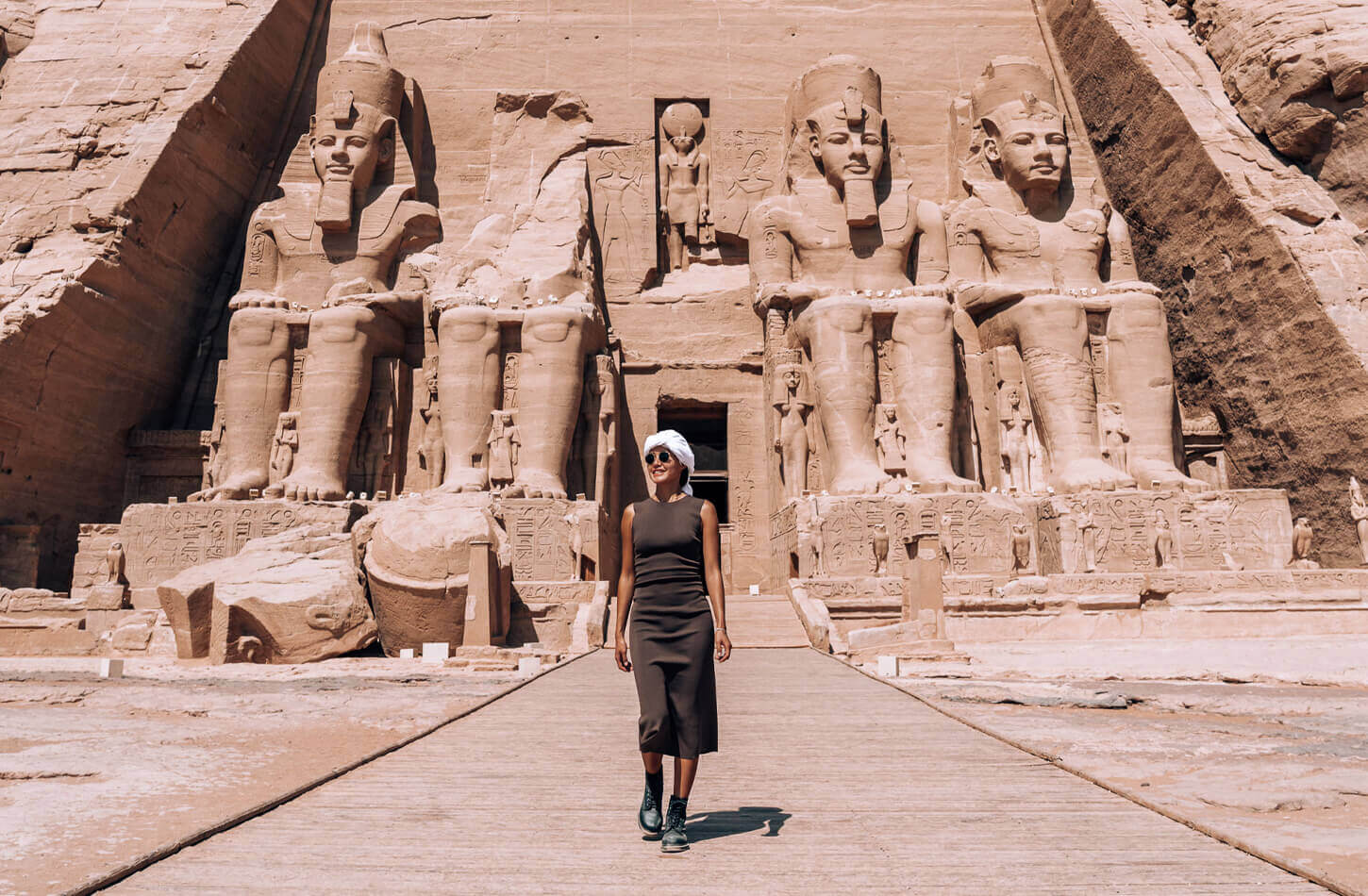 A woman in front of Abu Simbel Temple