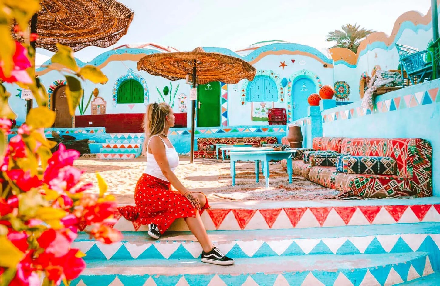 Tourist seated in a Nubian village near Aswan