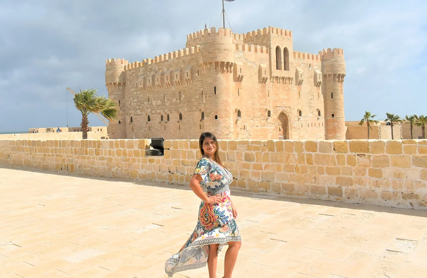 A girl in front of Qaitbay Citadel in Alexandria