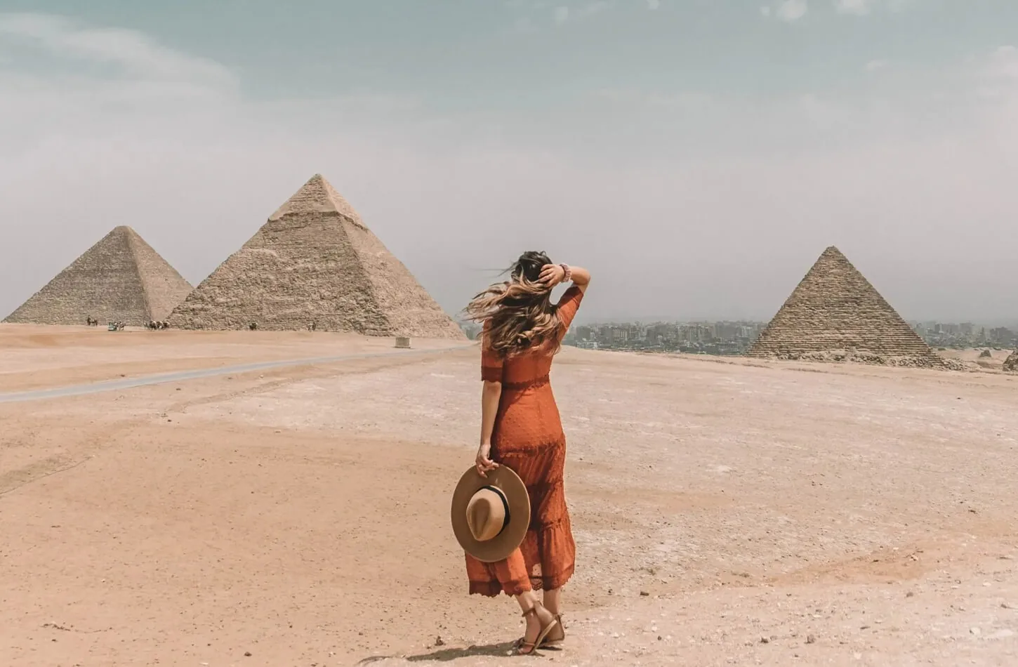 Visitor inside a passageway of the Giza Pyramids
