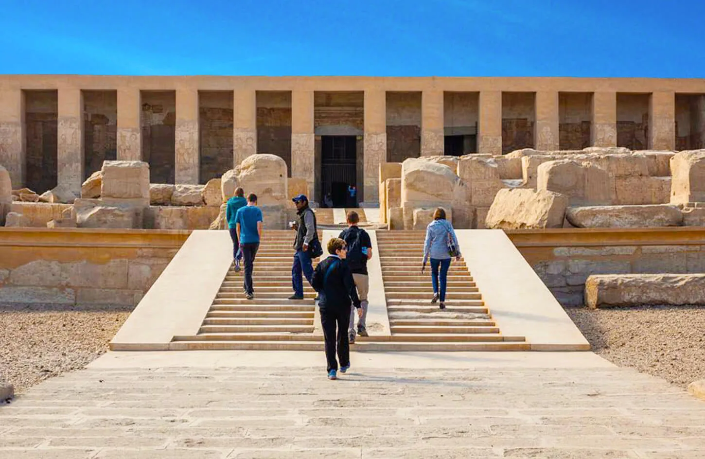 Some visitors in front of Abydos Temple