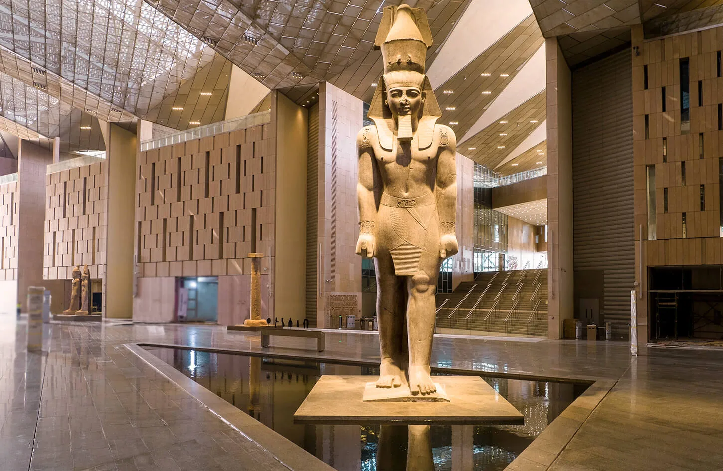 An amazing shot of one of the statues inside the Grand Egyptian Museum