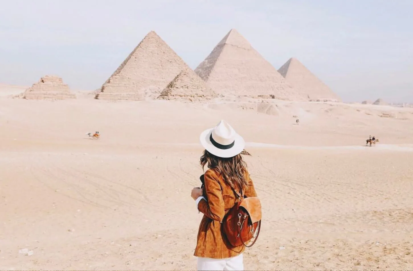 Woman visiting the Egyptian pyramids