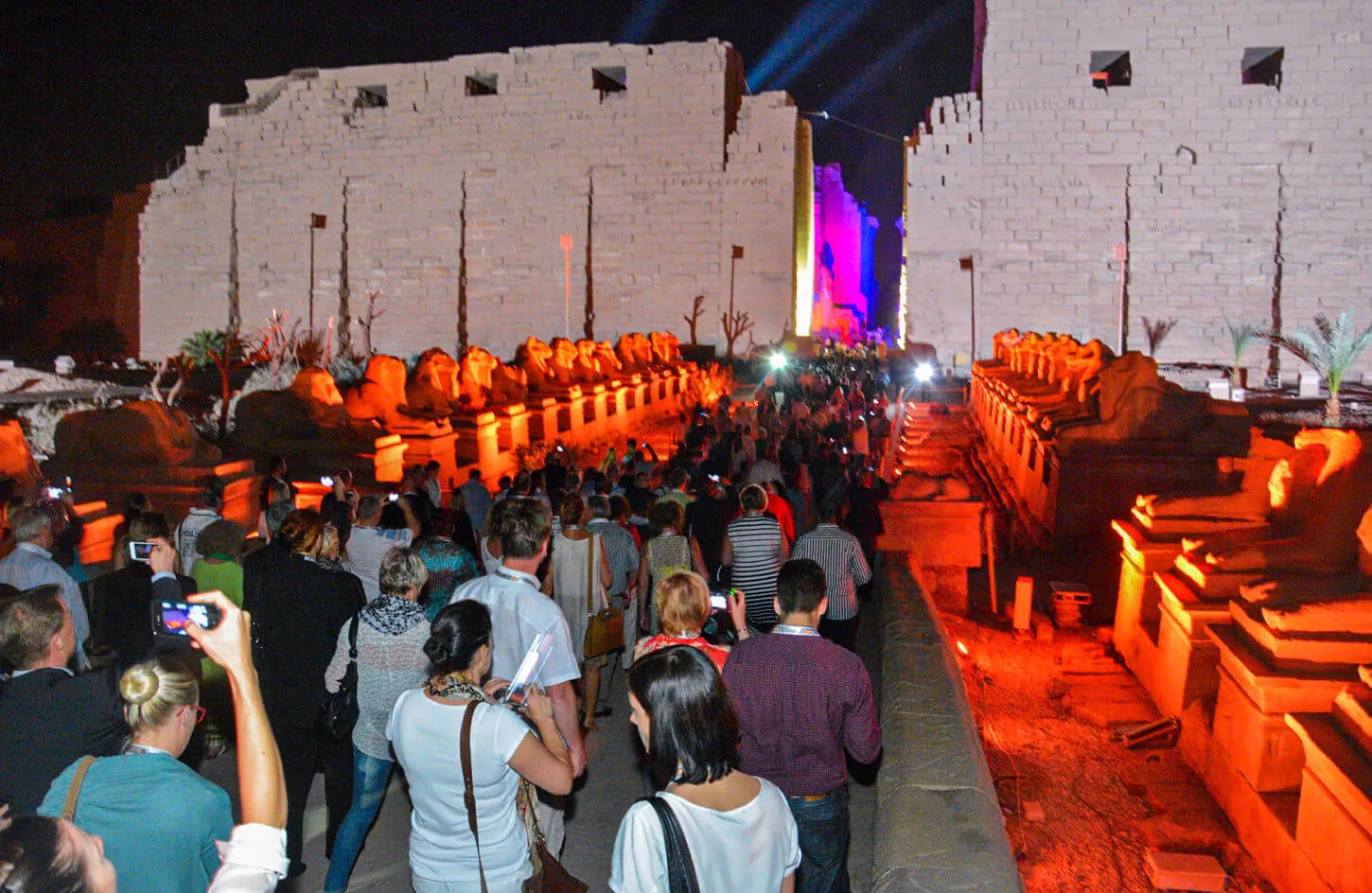 Great views of the visitors entering the Karnak temple from the light and sound show