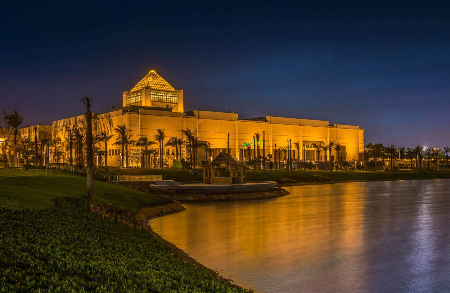 Exterior of the National Museum of Egyptian Civilization at night