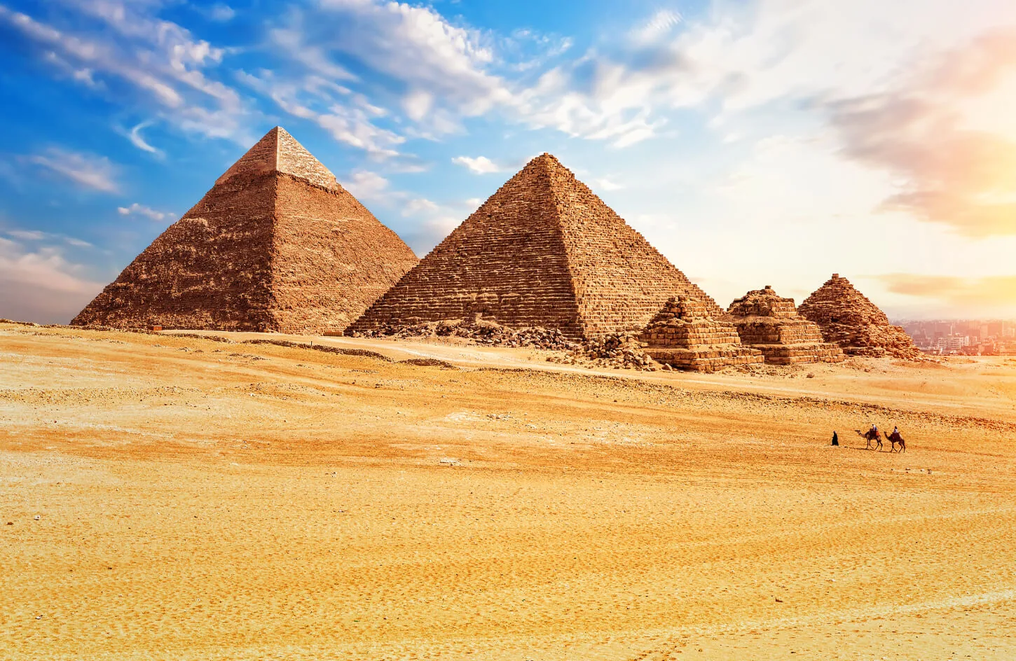 The pyramid of Khafre with the pyramid of Menkaure the Younger with the pyramids of wives
