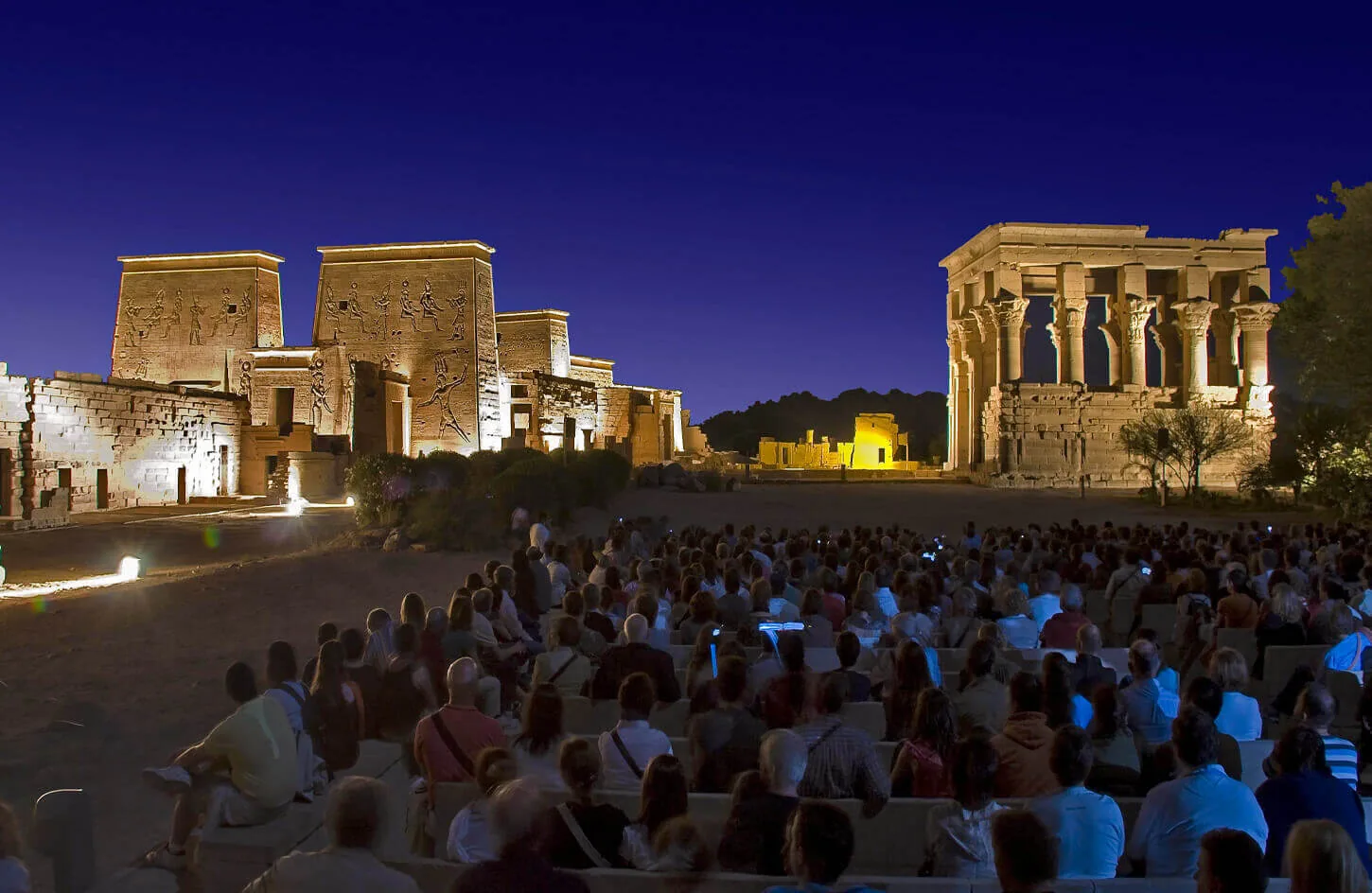 Visitors to philae temple during the sound and light show
