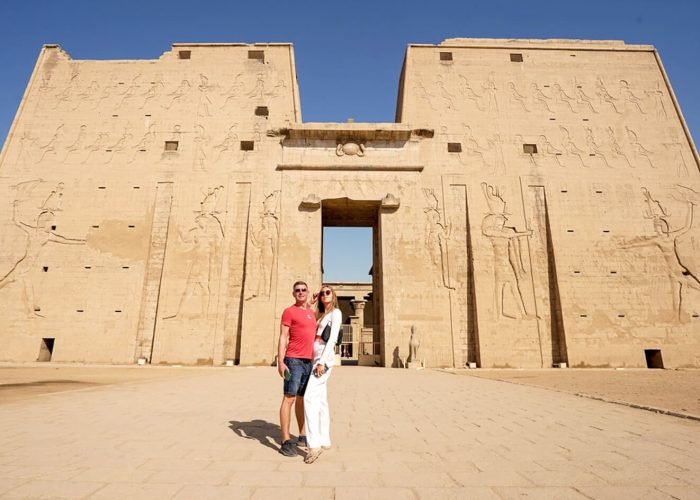 A-wonderful-picture-of-the-couple-in-front-of-Edfu-Temple